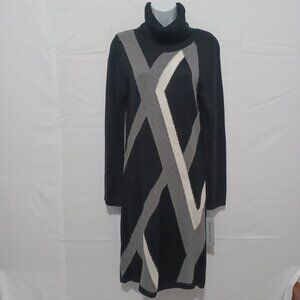 Amanada Charles knit sweater dress black turtle neck sz L
